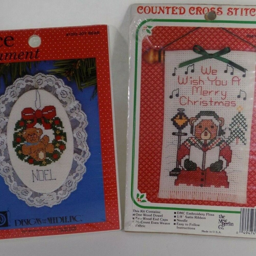 NEW Cross Stitch Christmas Ornaments Kit New Berlin Designs for the Needle Bears
